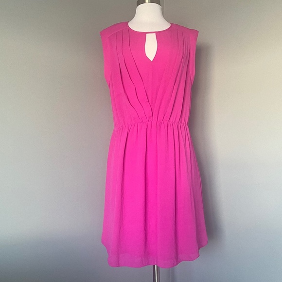 REBECCA TAYLOR Crepe Fuchsia Casual Fuchsia Hot Pink Cocktail Dress 12 XL - Picture 1 of 11